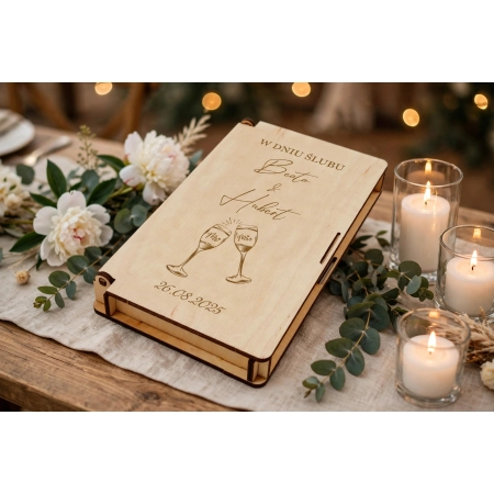 Drewniane pudełko na pieniądze na ślub prezent pamiątka wesele personalizowany grawer